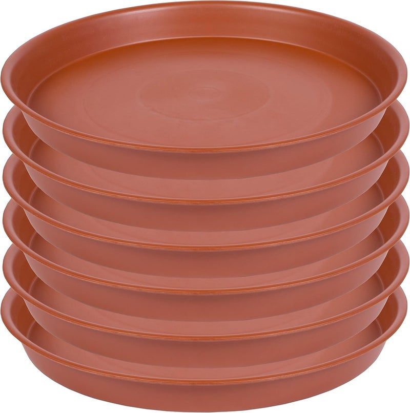 Bleuhome 6 Pack of 6 inch Plant Saucer, 4 6 8 10 12 14 16 inch Plant Saucers, Heavy Duty Plastic Plant Water Tray, Planter Drip Trays for Pot, Flower Saucers for Indoors (6 inch, Terracotta) - Image 1